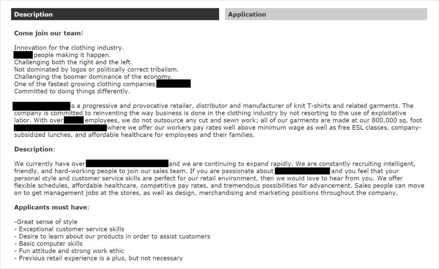 Job description with lots of information about the company but no details about the role